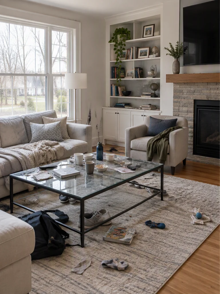 Before illustration of living-room deep clean