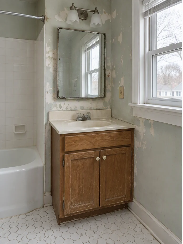 Before illustration of bathroom vanity refresh