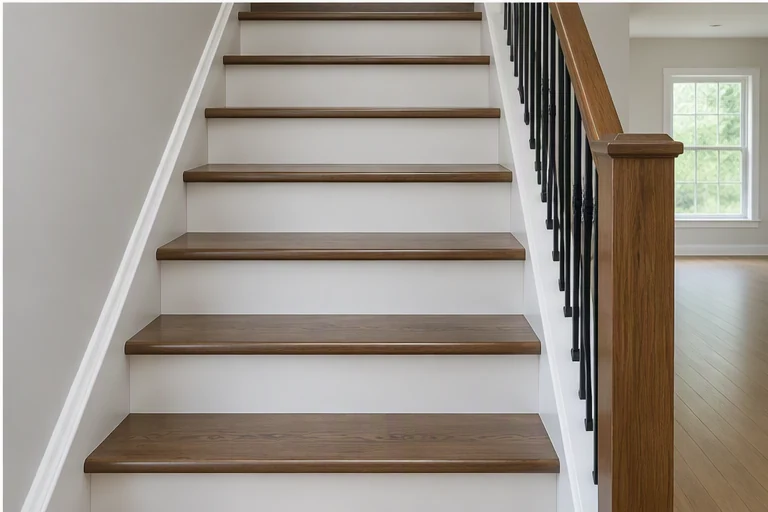 after visual concept for Wood stair tread and riser installation