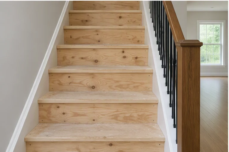 before visual concept for Wood stair tread and riser installation