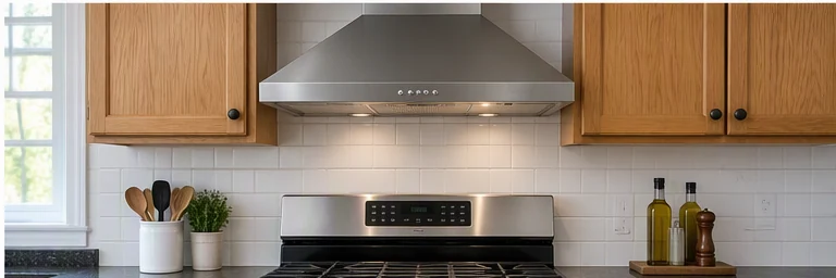 after visual concept for Range hood installation or replacement