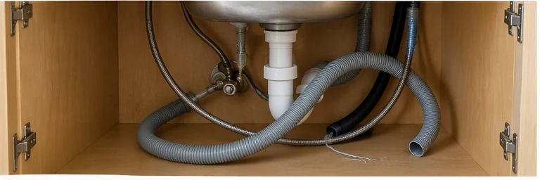 before visual concept for Dishwasher water-line and drain connection